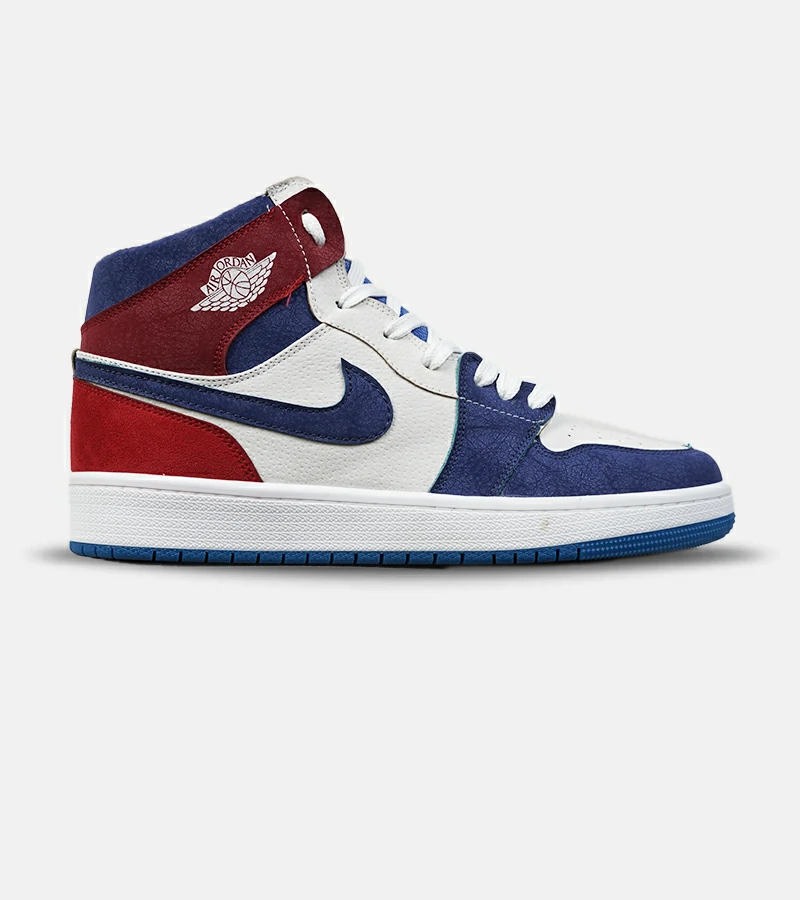 DSC00086 (1) کفش کتانی بزرگ پا ساقدار سفید آبی قرمز NIKE AIR Jordan 1 مدل 8716 - Image 1