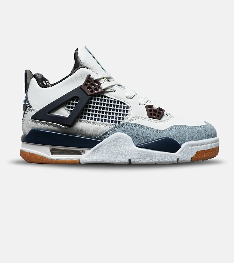 DSC08219.webp کتانی ساقدار زنانه و مردانه سفید آبی Nike air jordan 4 مدل 8242 - Image 1