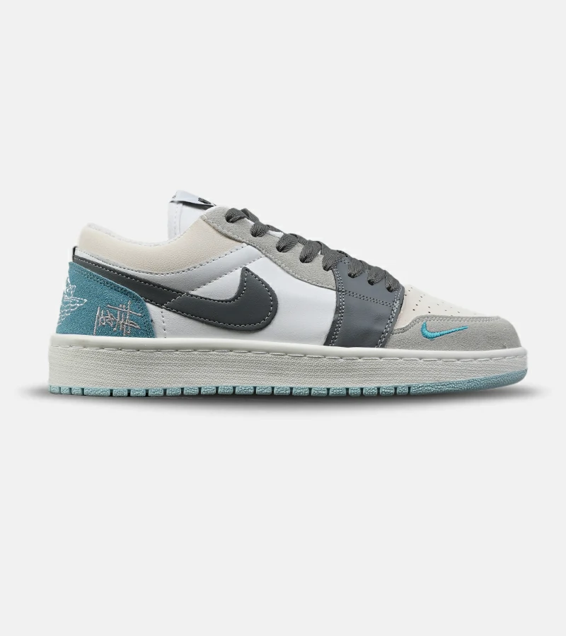 1-1 کفش کتانی مردانه و زنانه سفید طوسی آبی NIKE jordan 1 مدل 8783 - Image 1