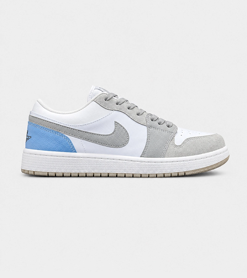 9706 کتانی نایک Air Jordan 1 سفید طوسی آبی مدل 9706 | استایل خاص و خیابانی - Image 1